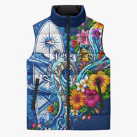 American Samoa Pago Pago Sleeveless Puffer Jacket Sea Turtle And Fruit Bat - Tropical Hibiscus Flowers Polynesian
