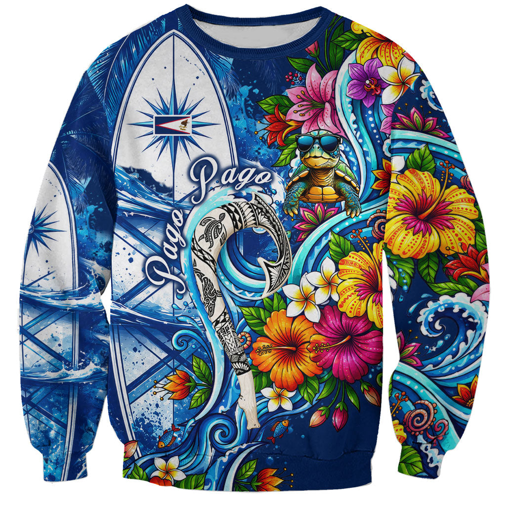 American Samoa Pago Pago Sweatshirt Sea Turtle And Fruit Bat - Tropical Hibiscus Flowers Polynesian