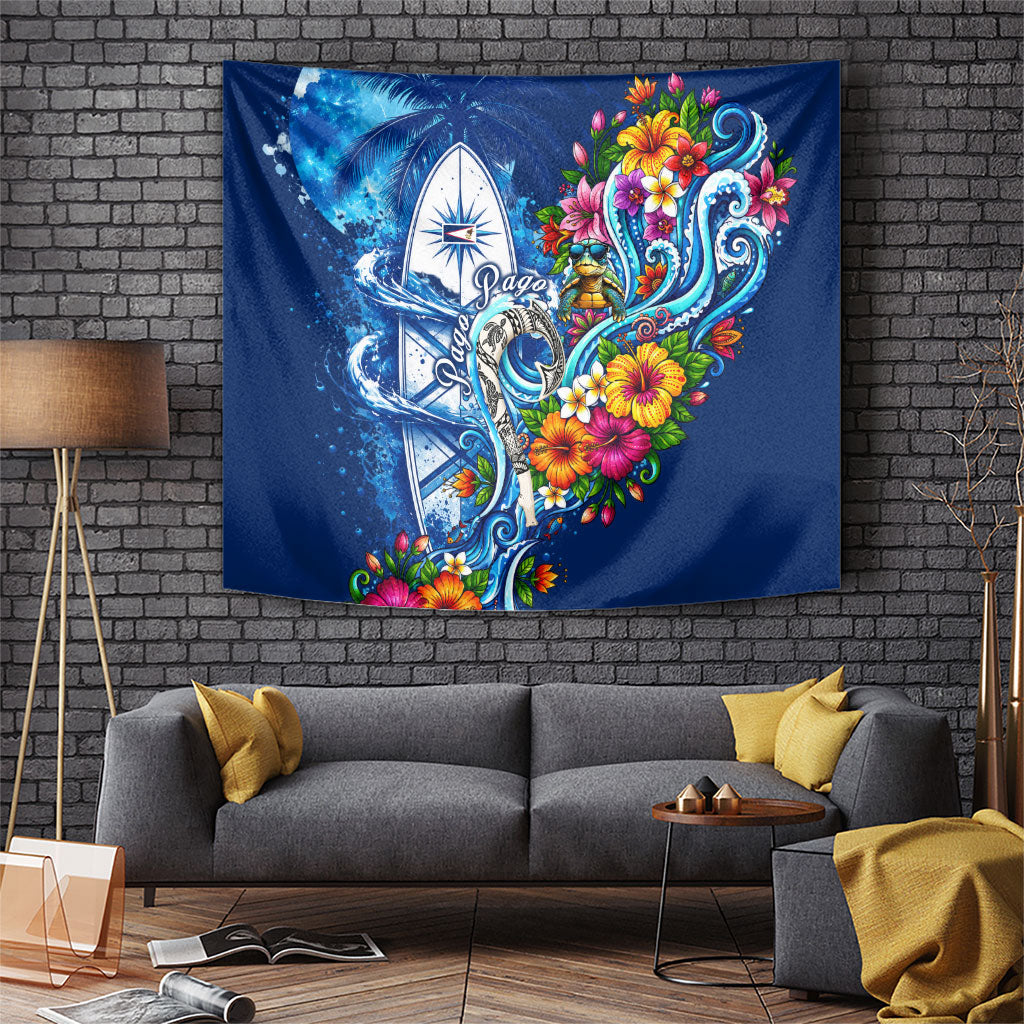 American Samoa Pago Pago Tapestry Sea Turtle And Fruit Bat - Tropical Hibiscus Flowers Polynesian