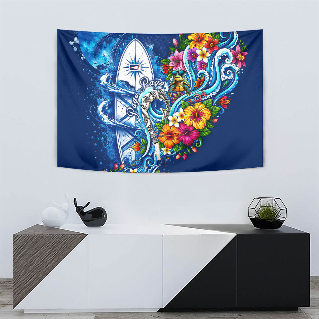 American Samoa Pago Pago Tapestry Sea Turtle And Fruit Bat - Tropical Hibiscus Flowers Polynesian
