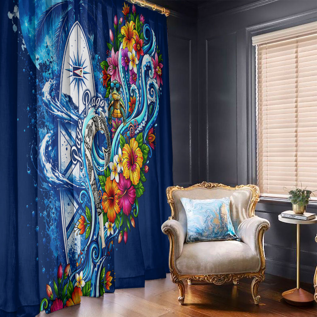 American Samoa Pago Pago Window Curtain Sea Turtle And Fruit Bat - Tropical Hibiscus Flowers Polynesian