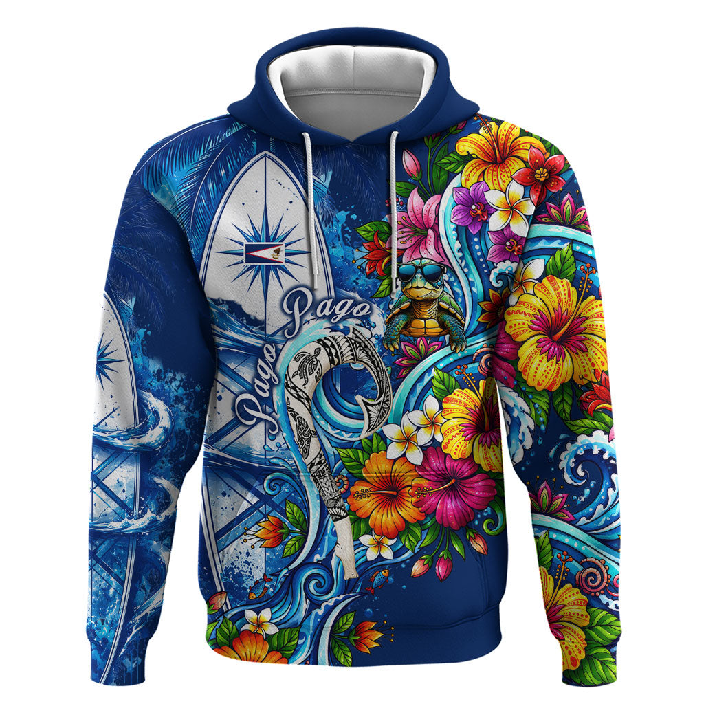 American Samoa Pago Pago Zip Hoodie Sea Turtle And Fruit Bat - Tropical Hibiscus Flowers Polynesian