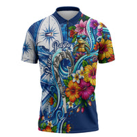 American Samoa Pago Pago Zipper Polo Shirt Sea Turtle And Fruit Bat - Tropical Hibiscus Flowers Polynesian