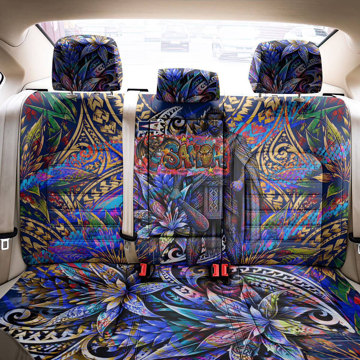 American Samoa Warrior Back Car Seat Cover Polynesian Fruit Bat Talofa Urban Graffiti Street Art
