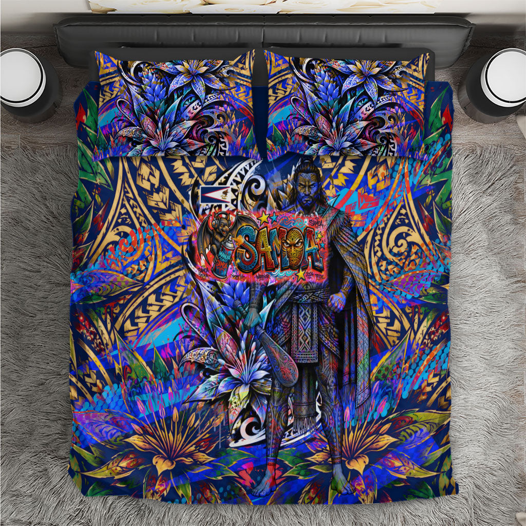 American Samoa Warrior Bedding Set Polynesian Fruit Bat Talofa Urban Graffiti Street Art