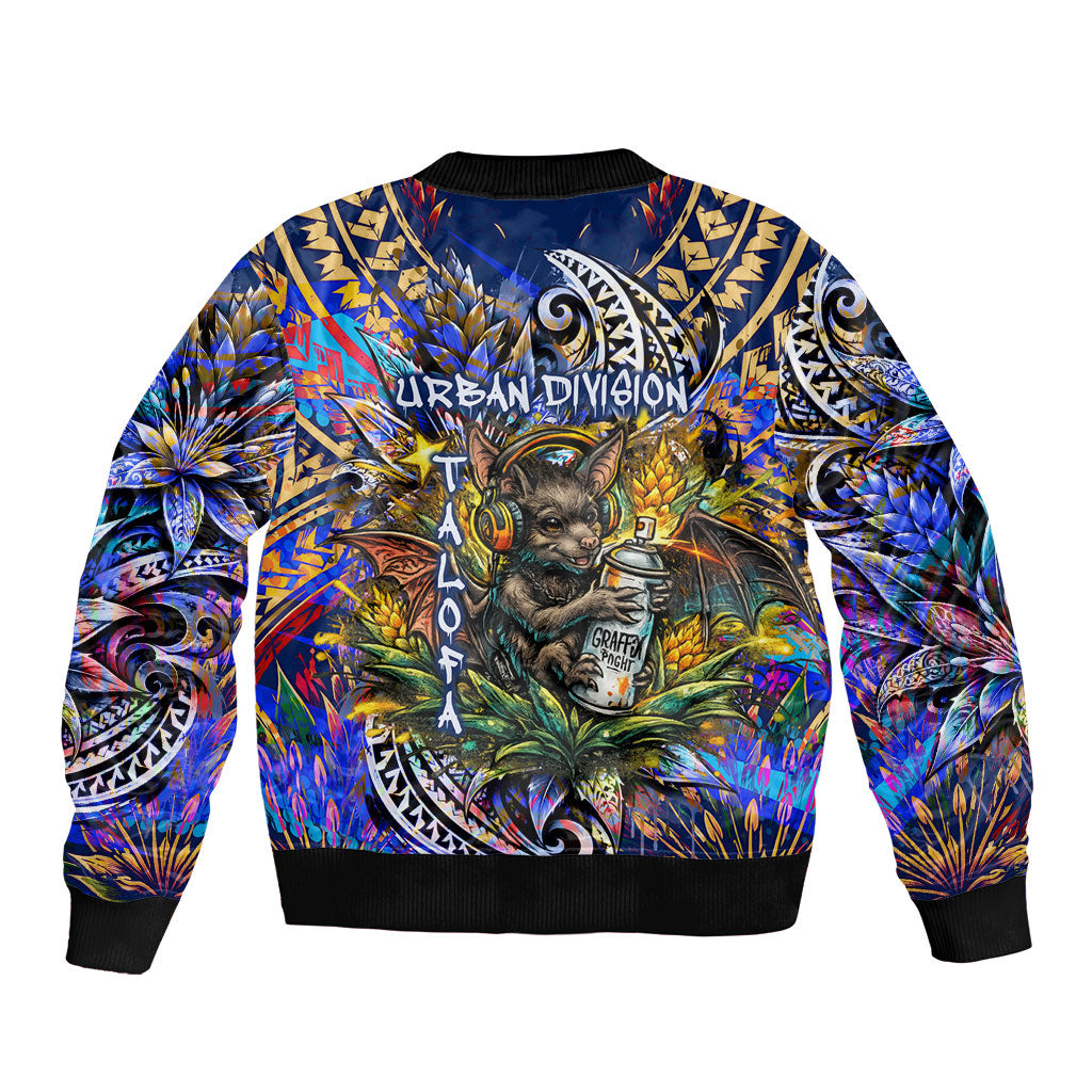 American Samoa Warrior Bomber Jacket Polynesian Fruit Bat Talofa Urban Graffiti Street Art