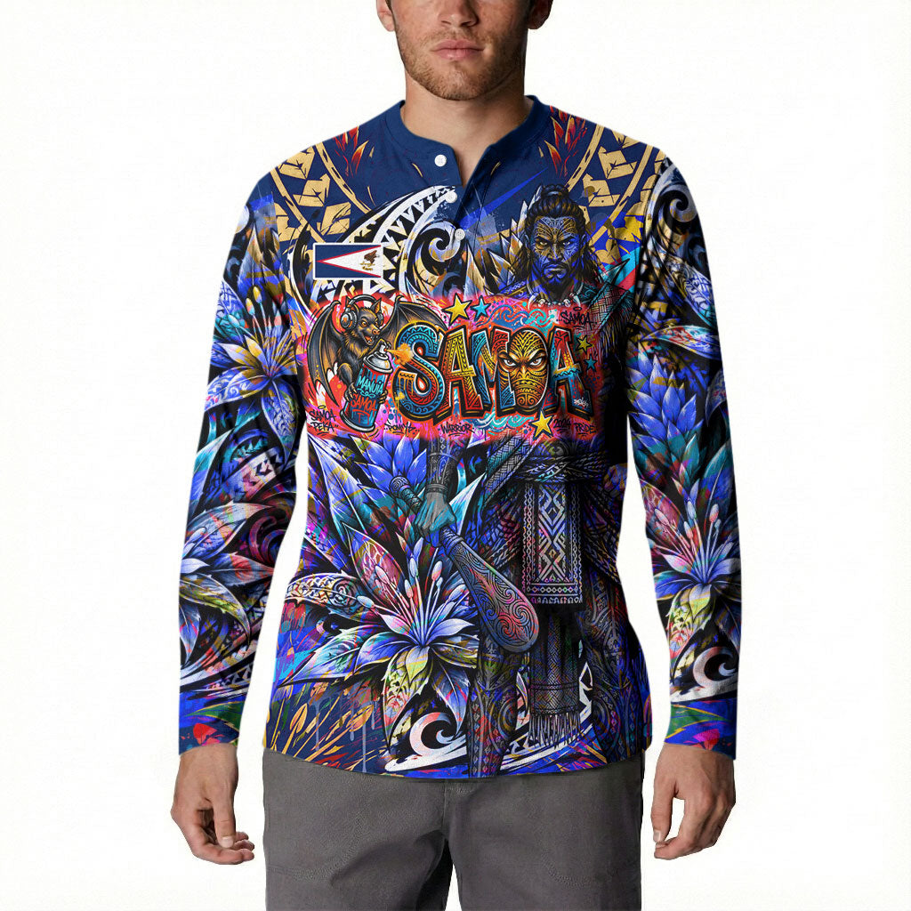 American Samoa Warrior Button Sweatshirt Polynesian Fruit Bat Talofa Urban Graffiti Street Art