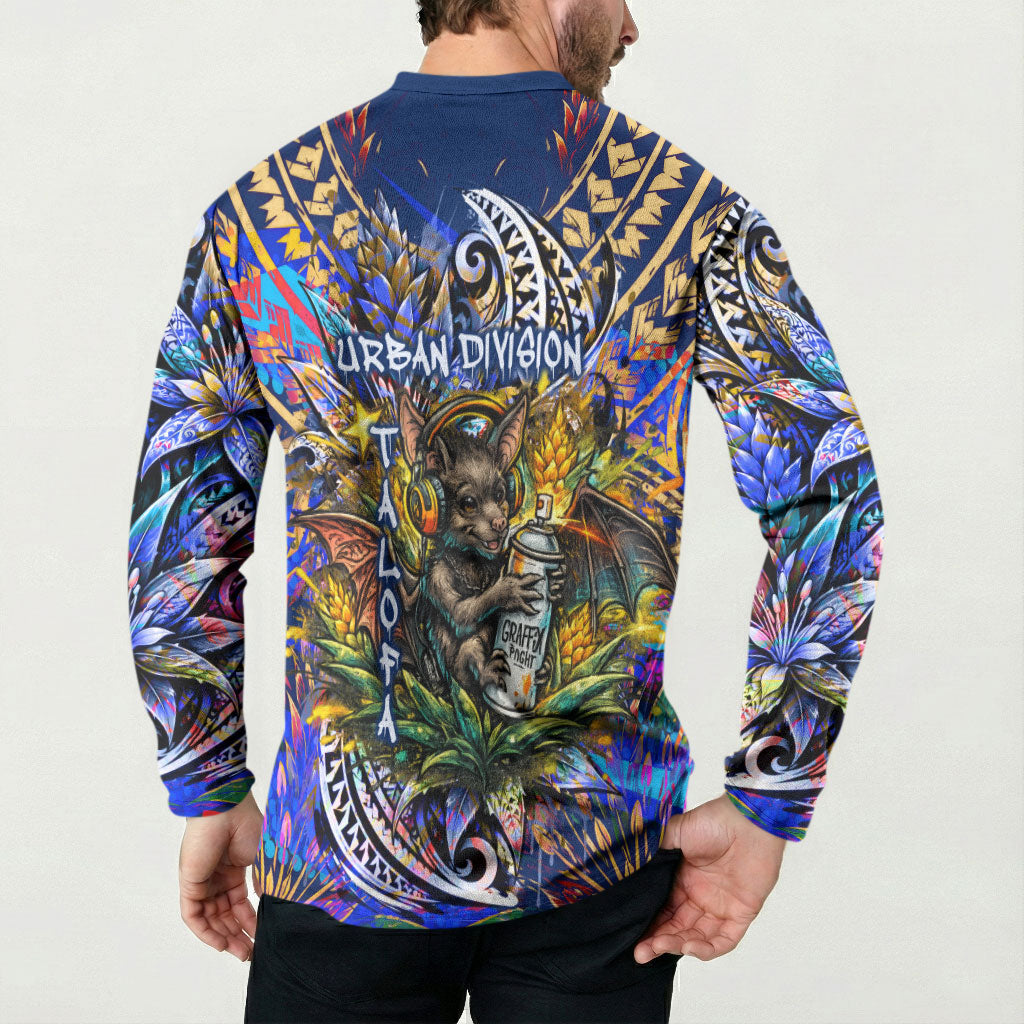 American Samoa Warrior Button Sweatshirt Polynesian Fruit Bat Talofa Urban Graffiti Street Art