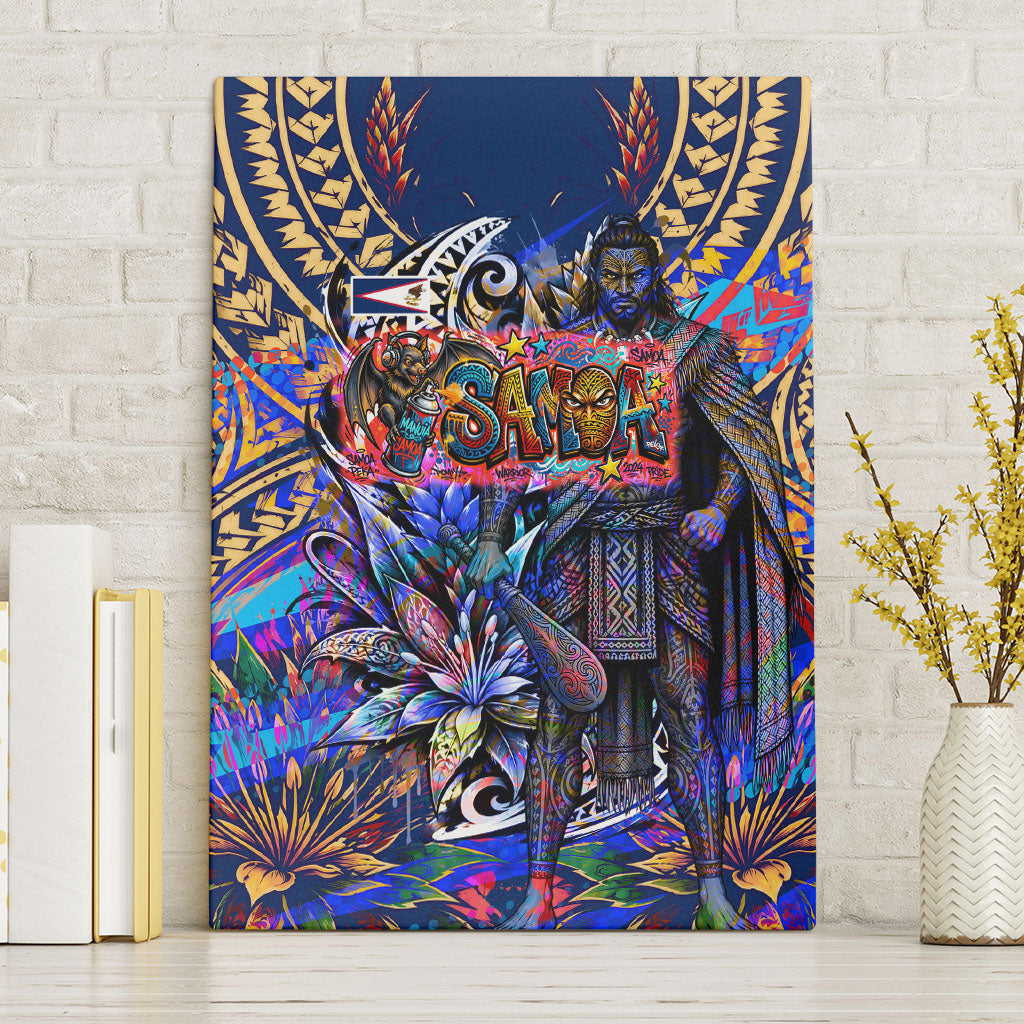 American Samoa Warrior Canvas Wall Art Polynesian Fruit Bat Talofa Urban Graffiti Street Art TS04 Without Frame Blue Yellow - Polynesian Pride