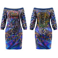 American Samoa Warrior Couples Matching Off The Shoulder Long Sleeve Dress and Hawaiian Shirt Polynesian Fruit Bat Talofa Urban Graffiti Street Art TS04 - Polynesian Pride