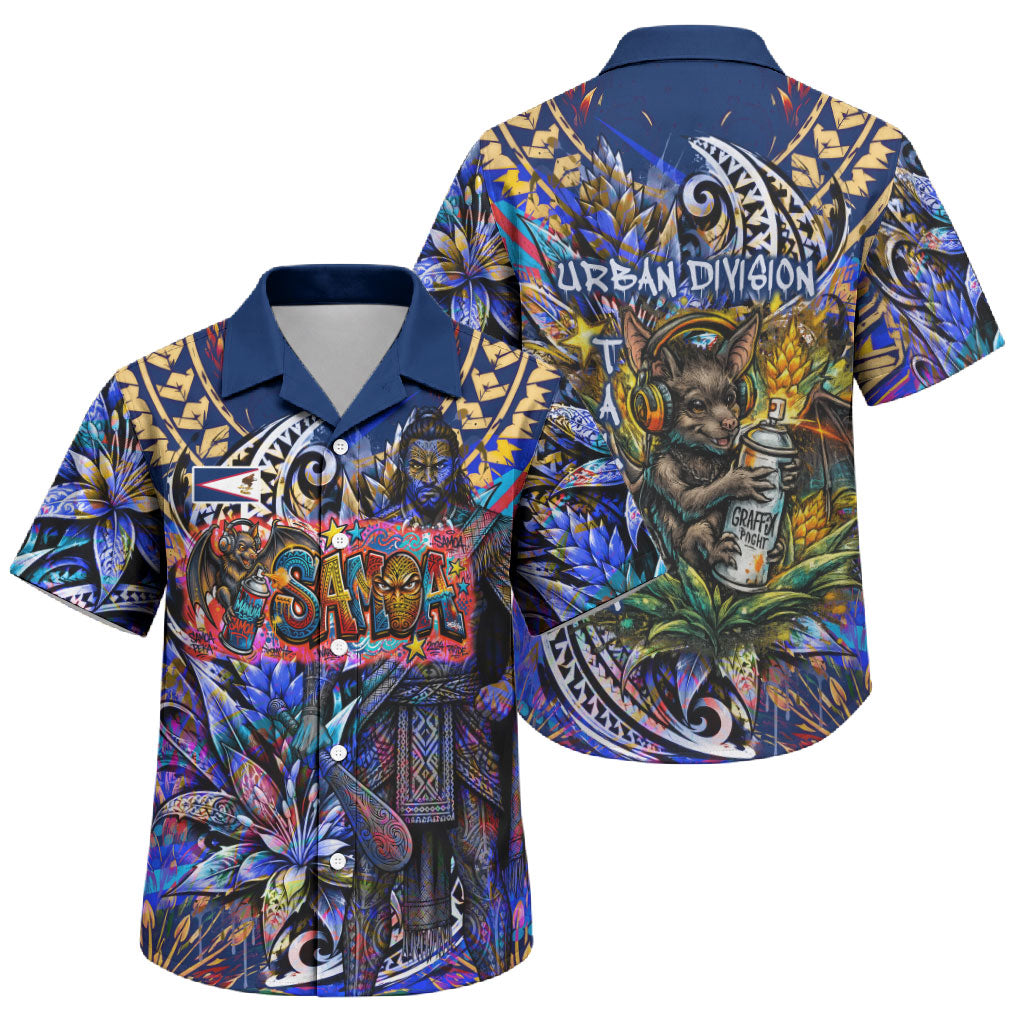 American Samoa Warrior Family Matching Off Shoulder Short Dress and Hawaiian Shirt Polynesian Fruit Bat Talofa Urban Graffiti Street Art TS04 Son's Shirt Blue Yellow - Polynesian Pride