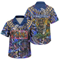 American Samoa Warrior Family Matching Off Shoulder Short Dress and Hawaiian Shirt Polynesian Fruit Bat Talofa Urban Graffiti Street Art TS04 Son's Shirt Blue Yellow - Polynesian Pride