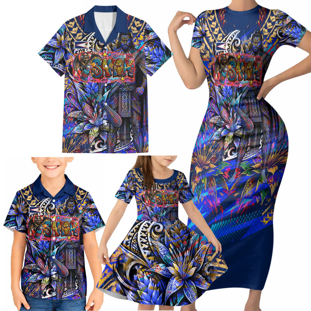 American Samoa Warrior Family Matching Short Sleeve Bodycon Dress and Hawaiian Shirt Polynesian Fruit Bat Talofa Urban Graffiti Street Art TS04 - Polynesian Pride