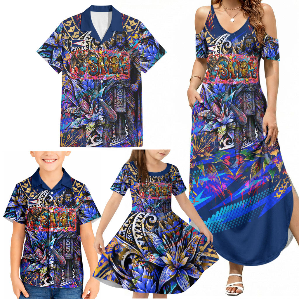 American Samoa Warrior Family Matching Summer Maxi Dress and Hawaiian Shirt Polynesian Fruit Bat Talofa Urban Graffiti Street Art TS04 - Polynesian Pride