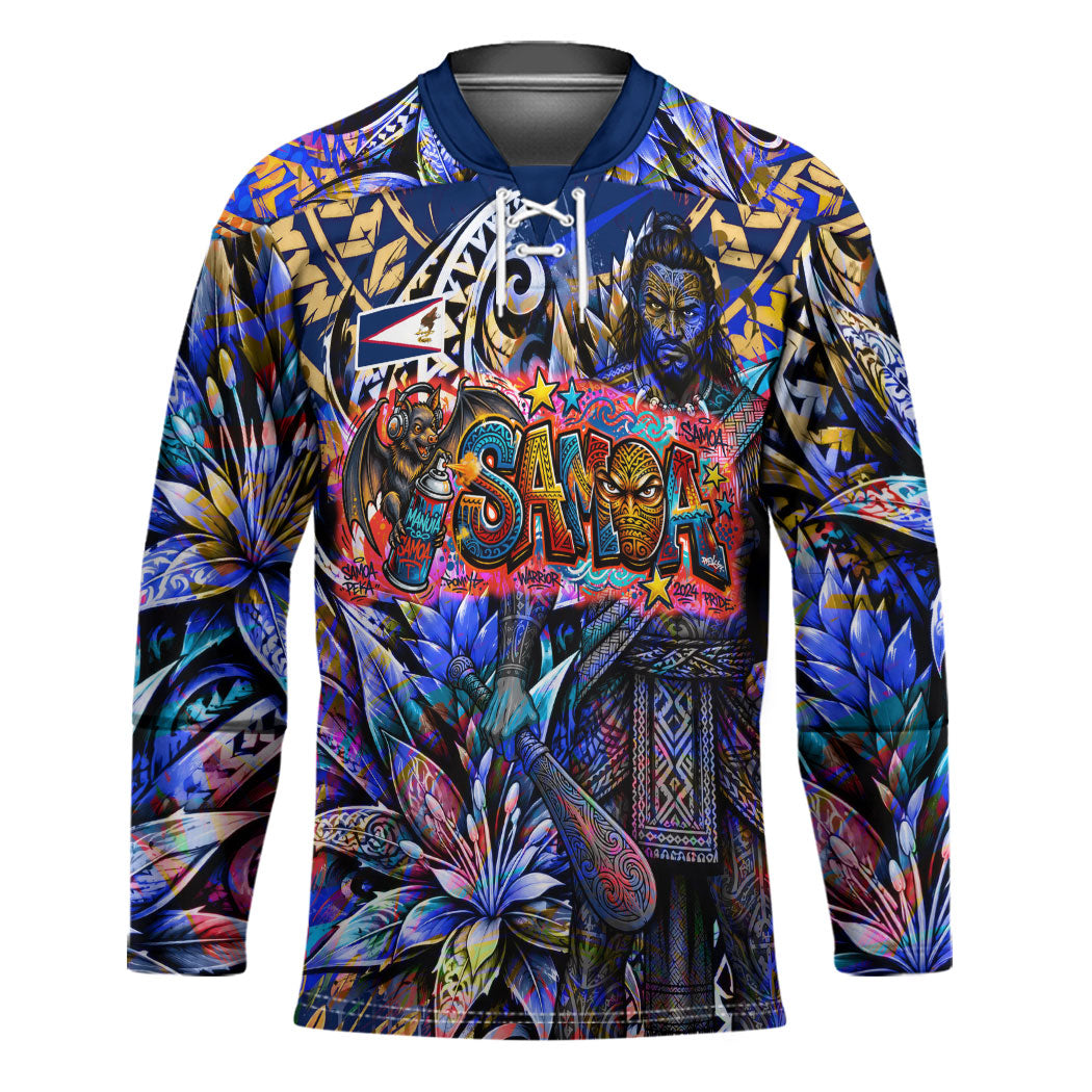 American Samoa Warrior Hockey Jersey Polynesian Fruit Bat Talofa Urban Graffiti Street Art