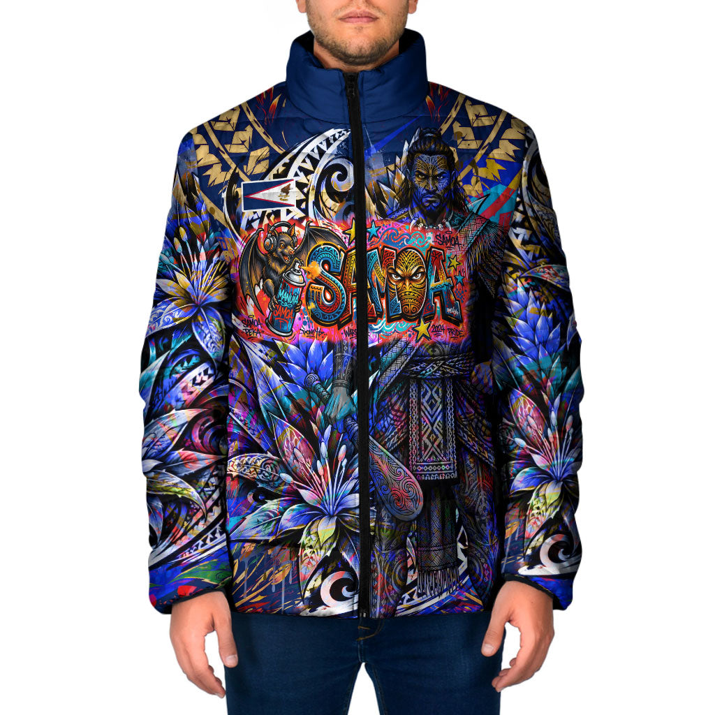 American Samoa Warrior Padded Jacket Polynesian Fruit Bat Talofa Urban Graffiti Street Art