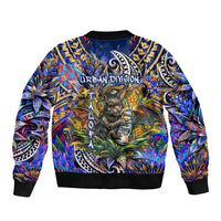American Samoa Warrior Sleeve Zip Bomber Jacket Polynesian Fruit Bat Talofa Urban Graffiti Street Art