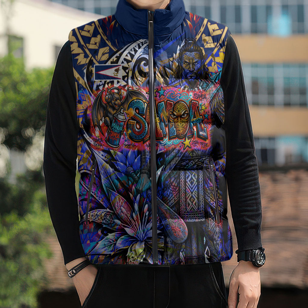 American Samoa Warrior Sleeveless Puffer Jacket Polynesian Fruit Bat Talofa Urban Graffiti Street Art