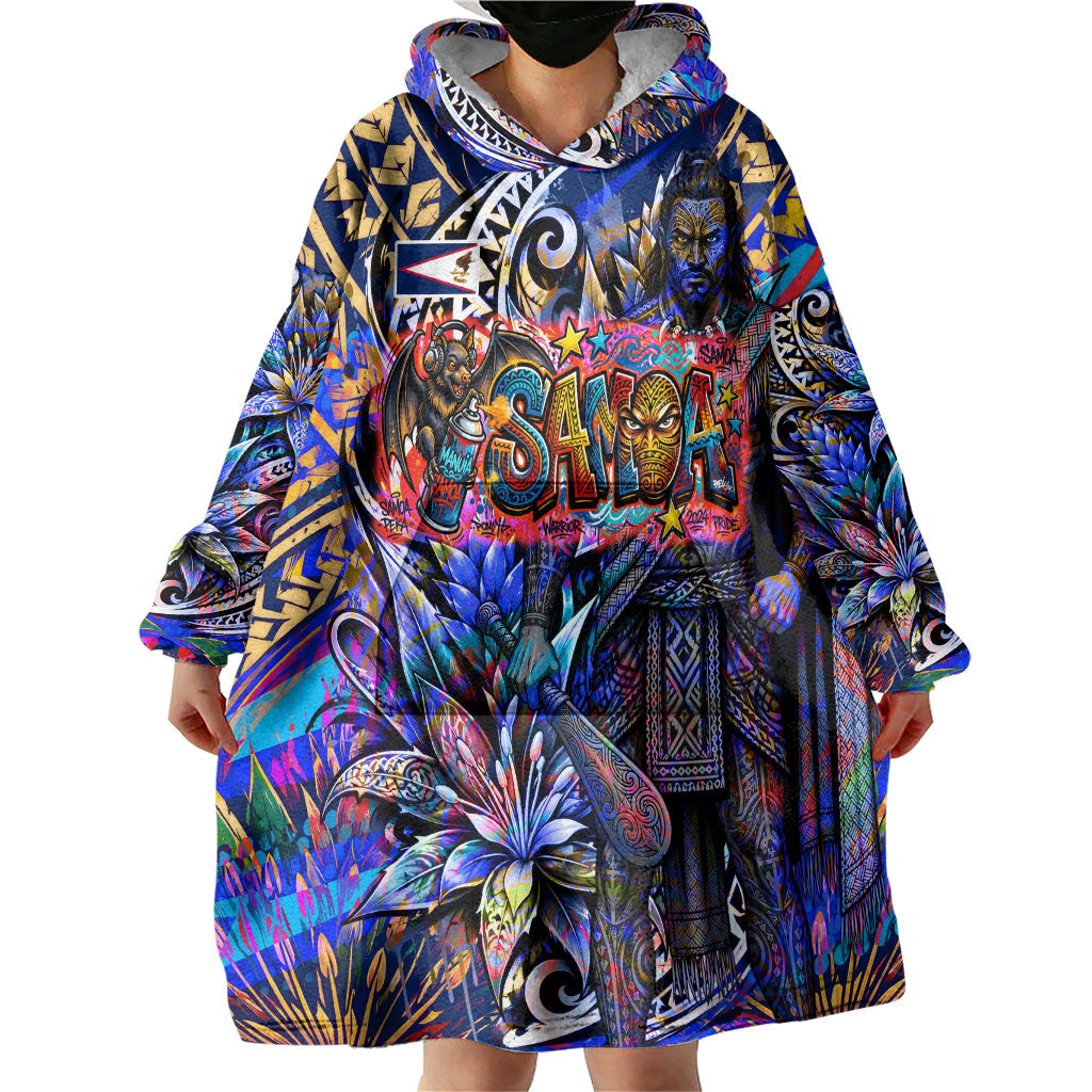 American Samoa Warrior Wearable Blanket Hoodie Polynesian Fruit Bat Talofa Urban Graffiti Street Art