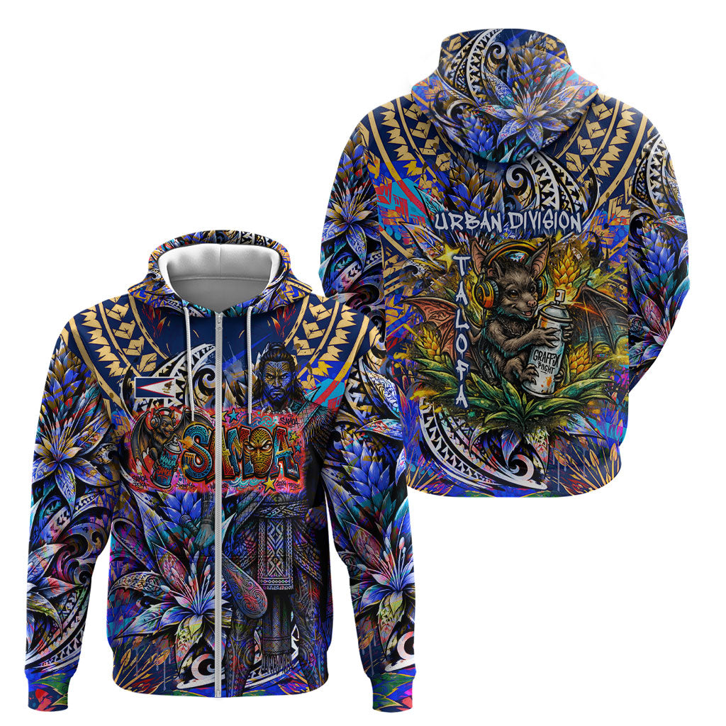 American Samoa Warrior Zip Hoodie Polynesian Fruit Bat Talofa Urban Graffiti Street Art