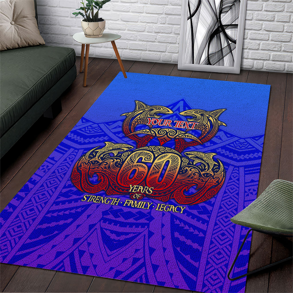 Personalized Polynesian 60th Birthday Area Rug Polynesian Tribal Art Vintage Ocean Pattern