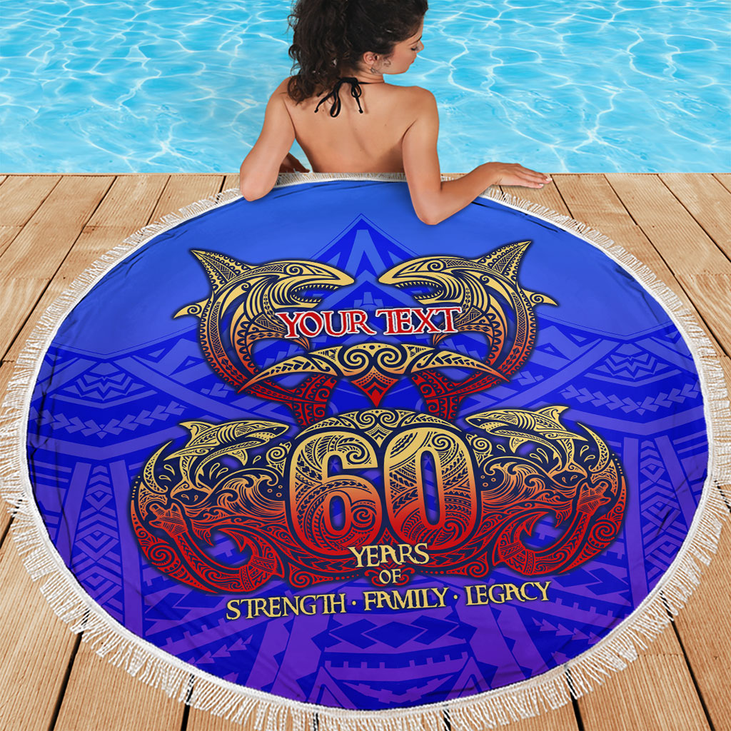 Personalized Polynesian 60th Birthday Beach Blanket Polynesian Tribal Art Vintage Ocean Pattern TS04 - Polynesian Pride