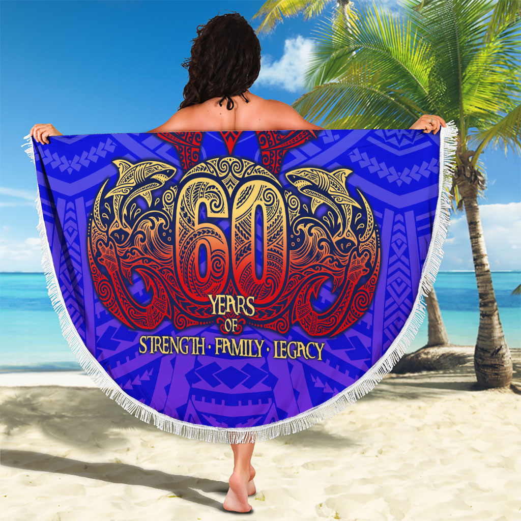 Personalized Polynesian 60th Birthday Beach Blanket Polynesian Tribal Art Vintage Ocean Pattern TS04 - Polynesian Pride