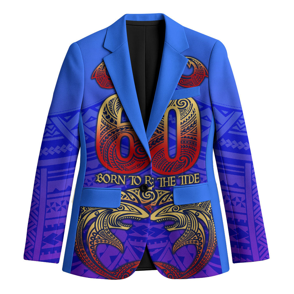 Personalized Polynesian 60th Birthday Blazer Polynesian Tribal Art Vintage Ocean Pattern TS04 Unisex Blue Yellow - Polynesian Pride
