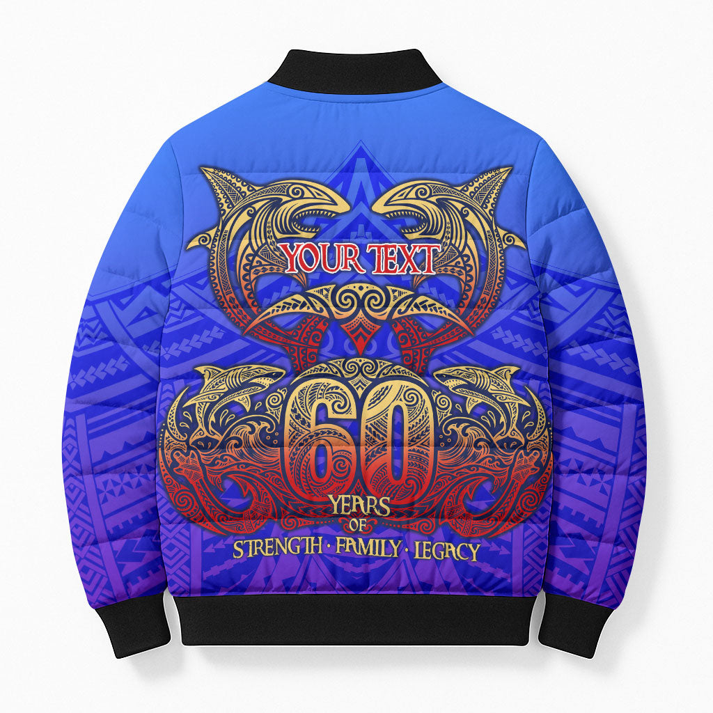 Personalized Polynesian 60th Birthday Bomber Puffer Jacket Polynesian Tribal Art Vintage Ocean Pattern TS04 - Polynesian Pride