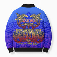 Personalized Polynesian 60th Birthday Bomber Puffer Jacket Polynesian Tribal Art Vintage Ocean Pattern TS04 - Polynesian Pride