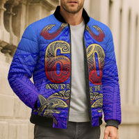 Personalized Polynesian 60th Birthday Bomber Puffer Jacket Polynesian Tribal Art Vintage Ocean Pattern TS04 - Polynesian Pride