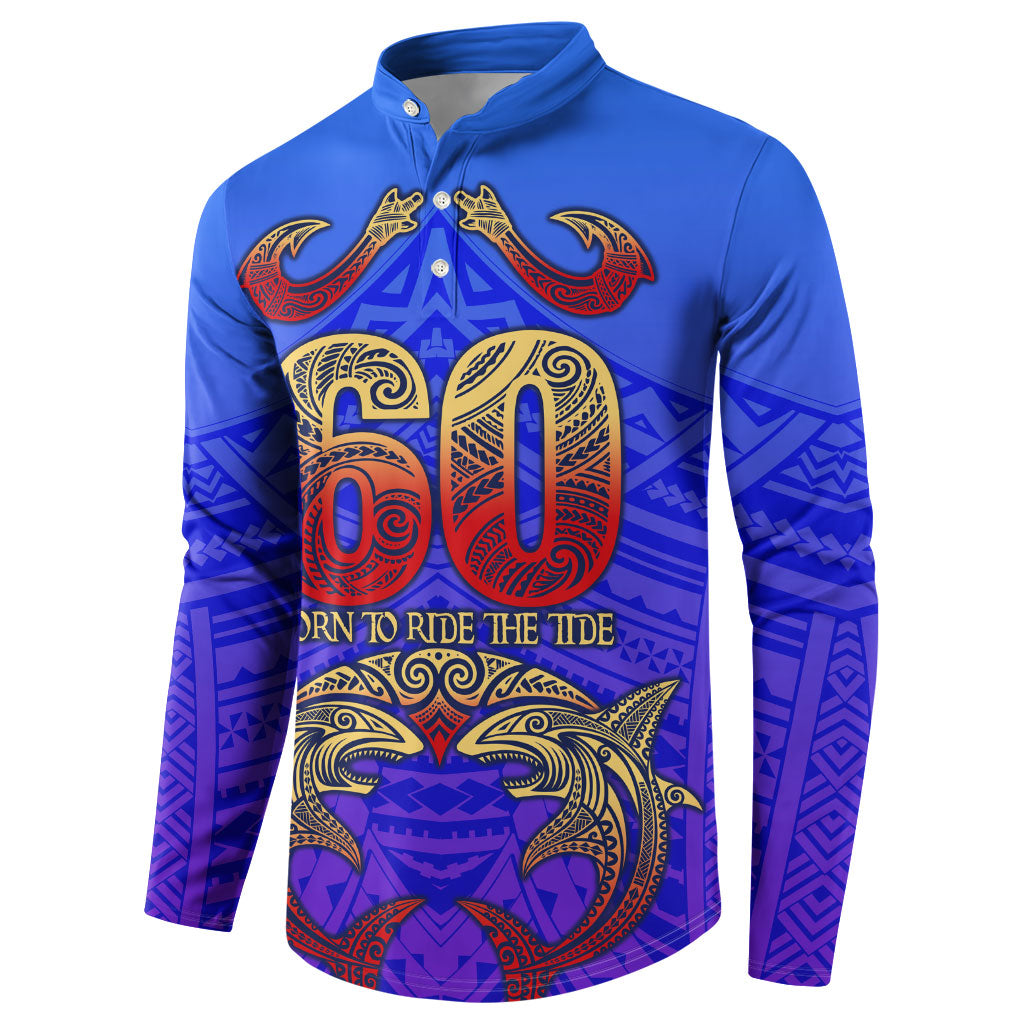 Personalized Polynesian 60th Birthday Button Sweatshirt Polynesian Tribal Art Vintage Ocean Pattern TS04 - Polynesian Pride