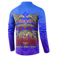 Personalized Polynesian 60th Birthday Button Sweatshirt Polynesian Tribal Art Vintage Ocean Pattern TS04 - Polynesian Pride