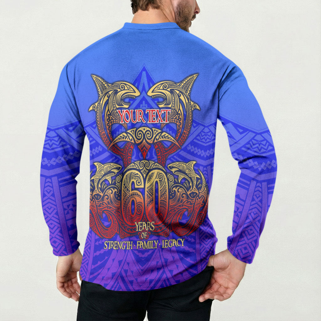 Personalized Polynesian 60th Birthday Button Sweatshirt Polynesian Tribal Art Vintage Ocean Pattern TS04 - Polynesian Pride