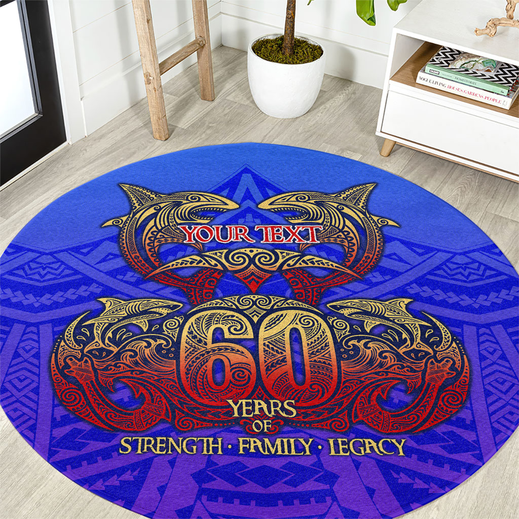 Personalized Polynesian 60th Birthday Round Carpet Polynesian Tribal Art Vintage Ocean Pattern TS04 Blue Yellow - Polynesian Pride