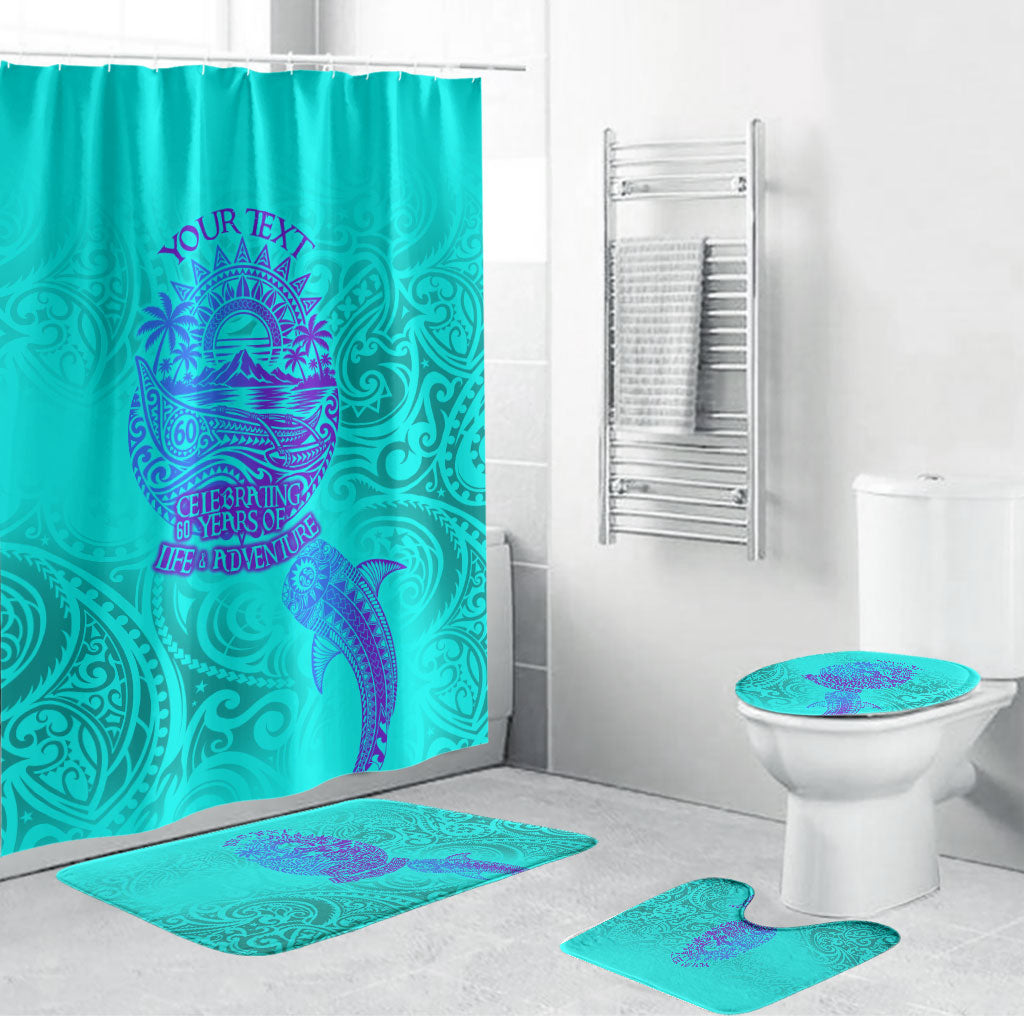 Personalized Polynesian 60th Birthday Island Life Since 1966 Bathroom Set Vibrant Tribal Tattoo Ocean Sunset Pattern TS04 Bathroom Set (4 pcs) Blue Purple - Polynesian Pride
