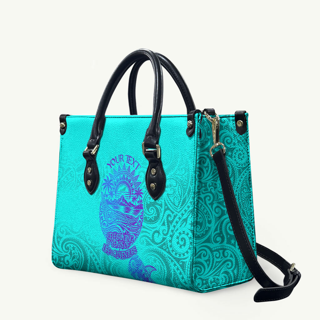 Personalized Polynesian 60th Birthday Island Life Since 1966 Leather Bag Vibrant Tribal Tattoo Ocean Sunset Pattern