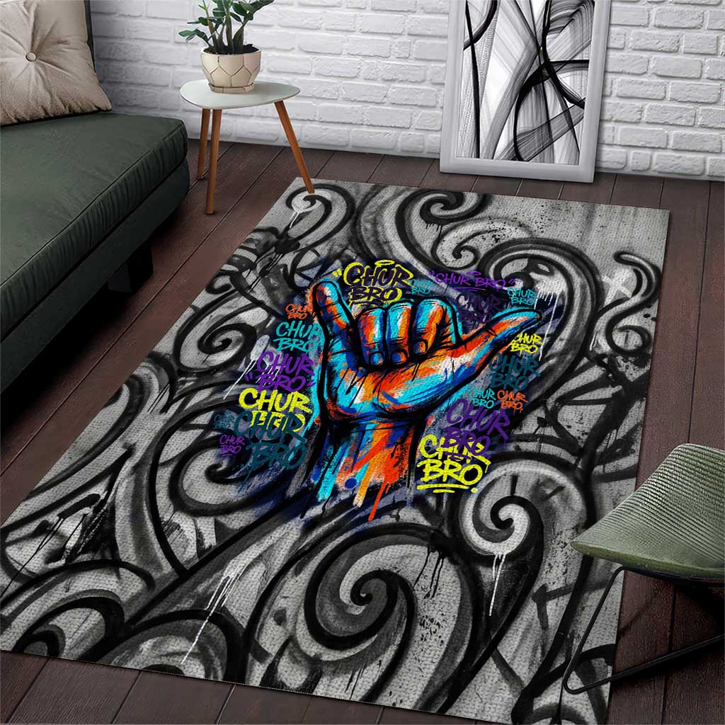 Chur Bro Shaka Sign Area Rug New Zealand Koru Colorful Graffiti Splash