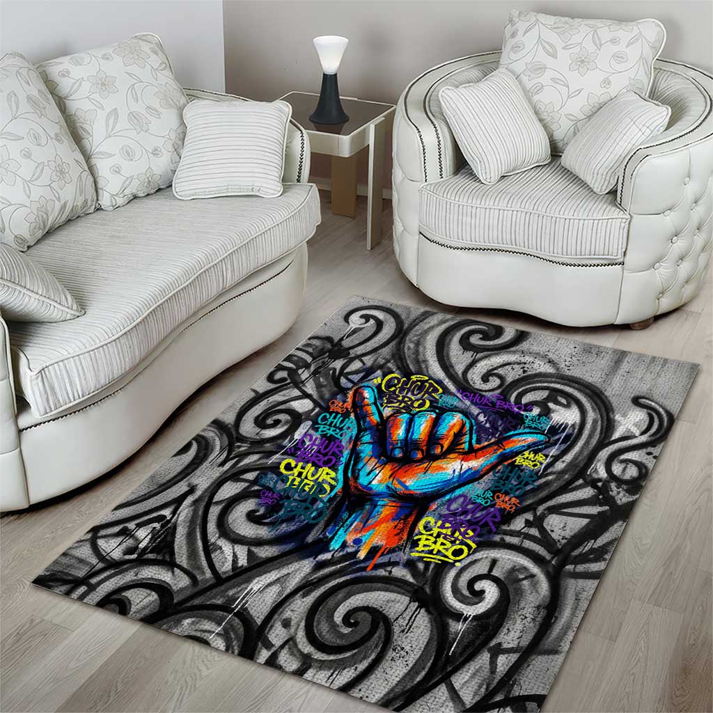 Chur Bro Shaka Sign Area Rug New Zealand Koru Colorful Graffiti Splash