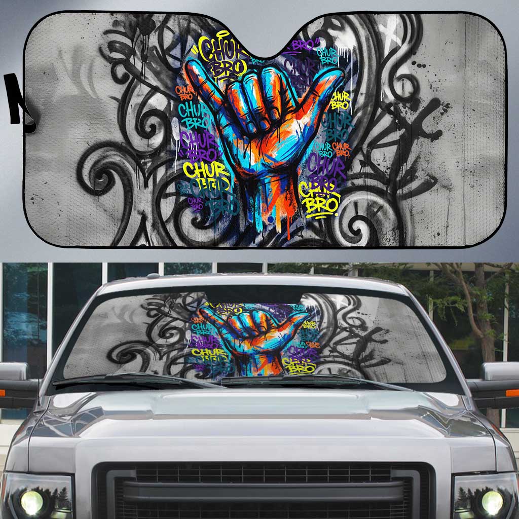 Chur Bro Shaka Sign Auto Sun Shade New Zealand Koru Colorful Graffiti Splash