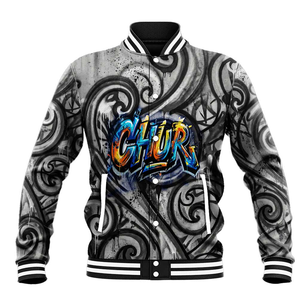 Chur Bro Shaka Sign Baseball Jacket New Zealand Koru Colorful Graffiti Splash TS04 Unisex Multicolor - Polynesian Pride