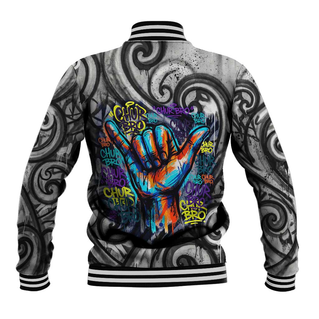 Chur Bro Shaka Sign Baseball Jacket New Zealand Koru Colorful Graffiti Splash TS04 - Polynesian Pride