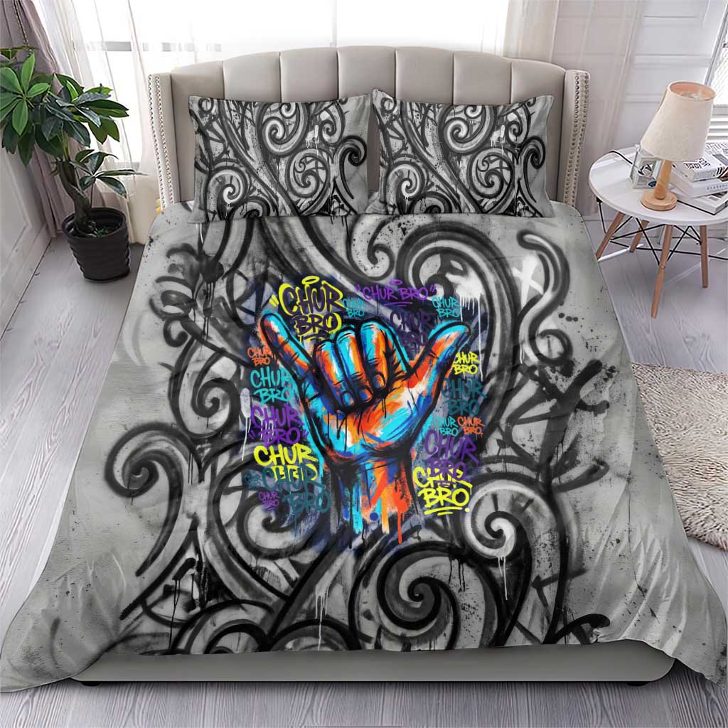 Chur Bro Shaka Sign Bedding Set New Zealand Koru Colorful Graffiti Splash