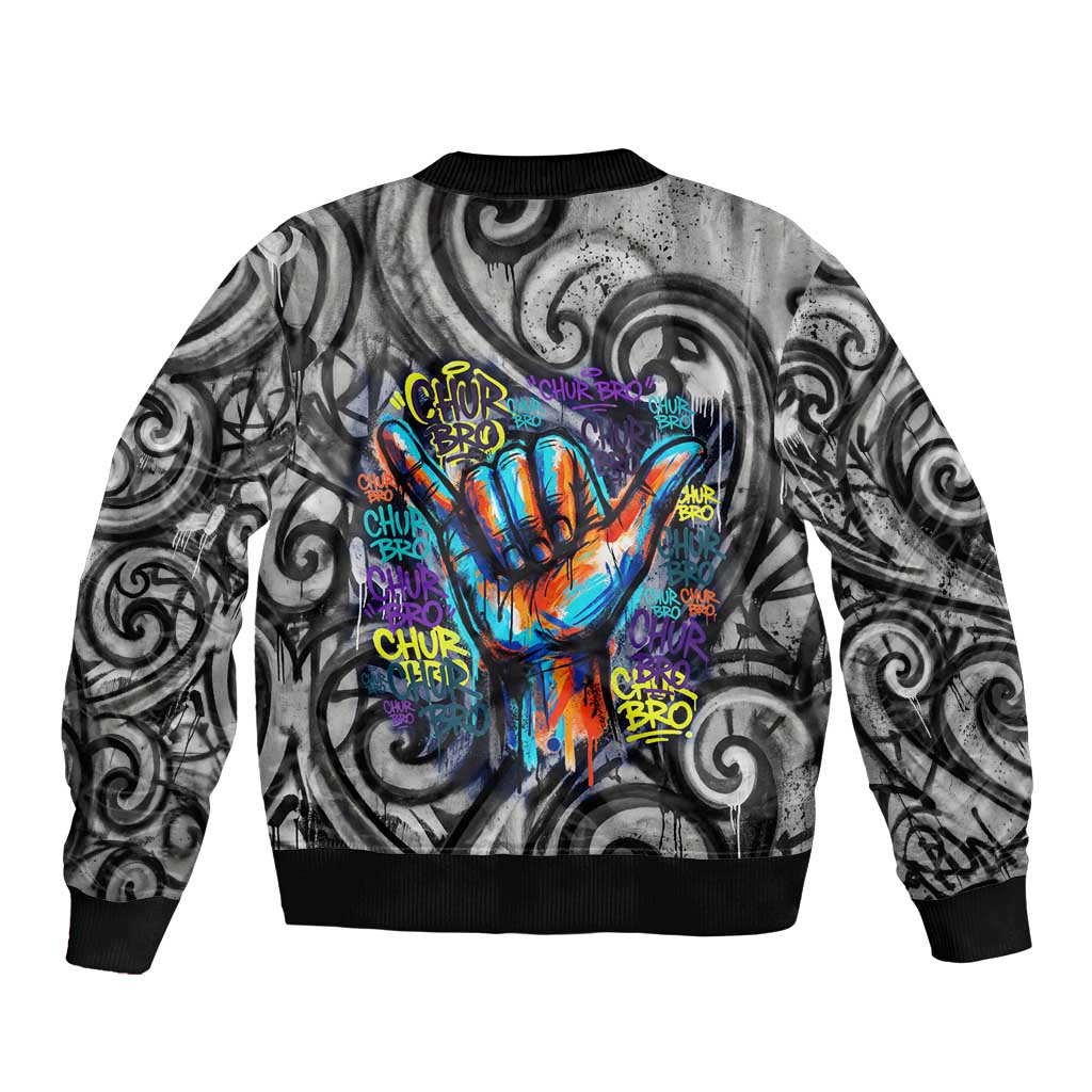 Chur Bro Shaka Sign Bomber Jacket New Zealand Koru Colorful Graffiti Splash TS04 - Polynesian Pride