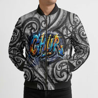 Chur Bro Shaka Sign Bomber Puffer Jacket New Zealand Koru Colorful Graffiti Splash