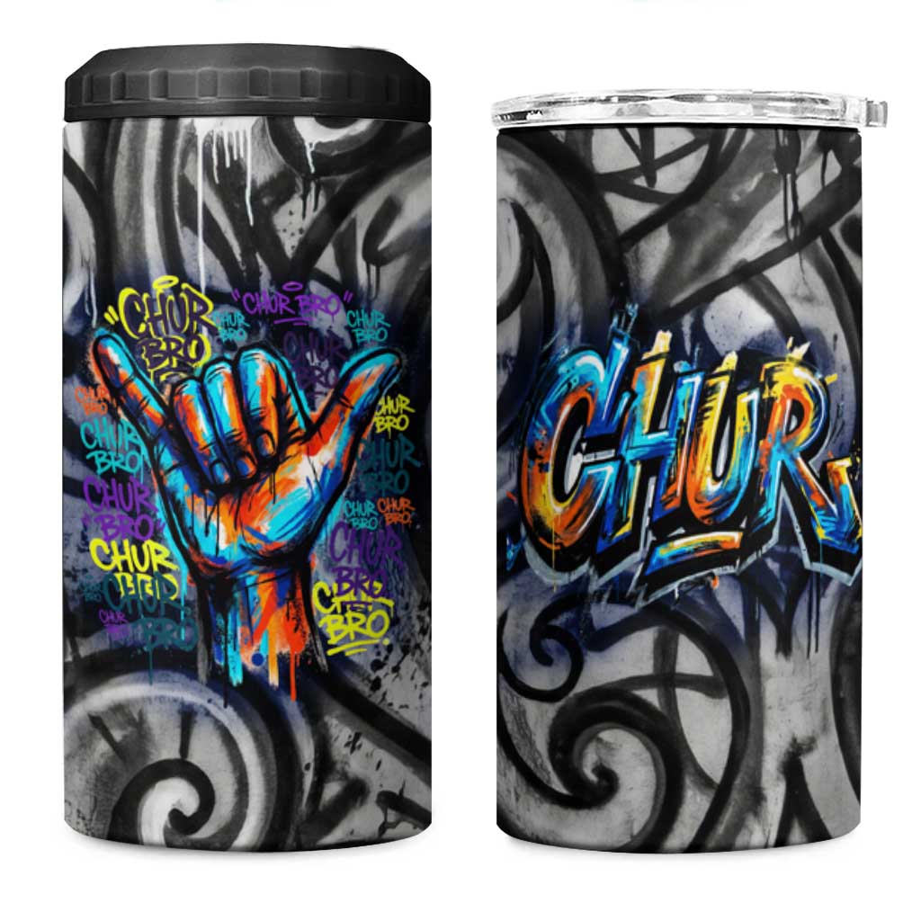 Chur Bro Shaka Sign 4 in 1 Can Cooler Tumbler New Zealand Koru Colorful Graffiti Splash