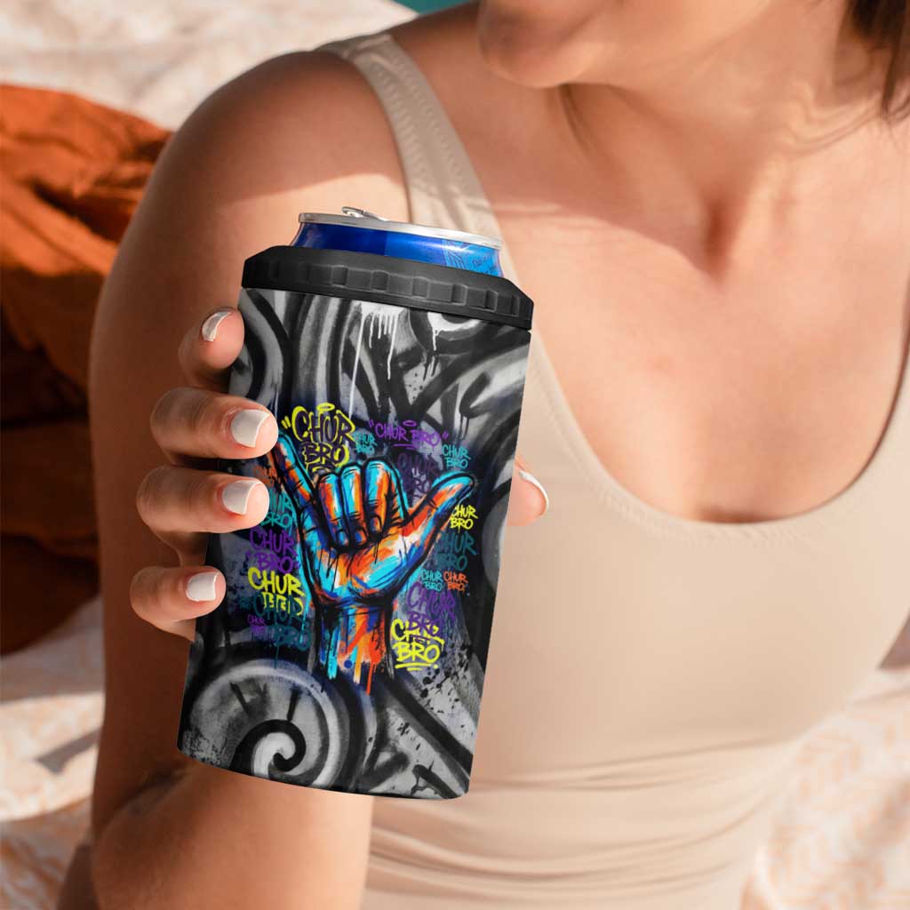 Chur Bro Shaka Sign 4 in 1 Can Cooler Tumbler New Zealand Koru Colorful Graffiti Splash