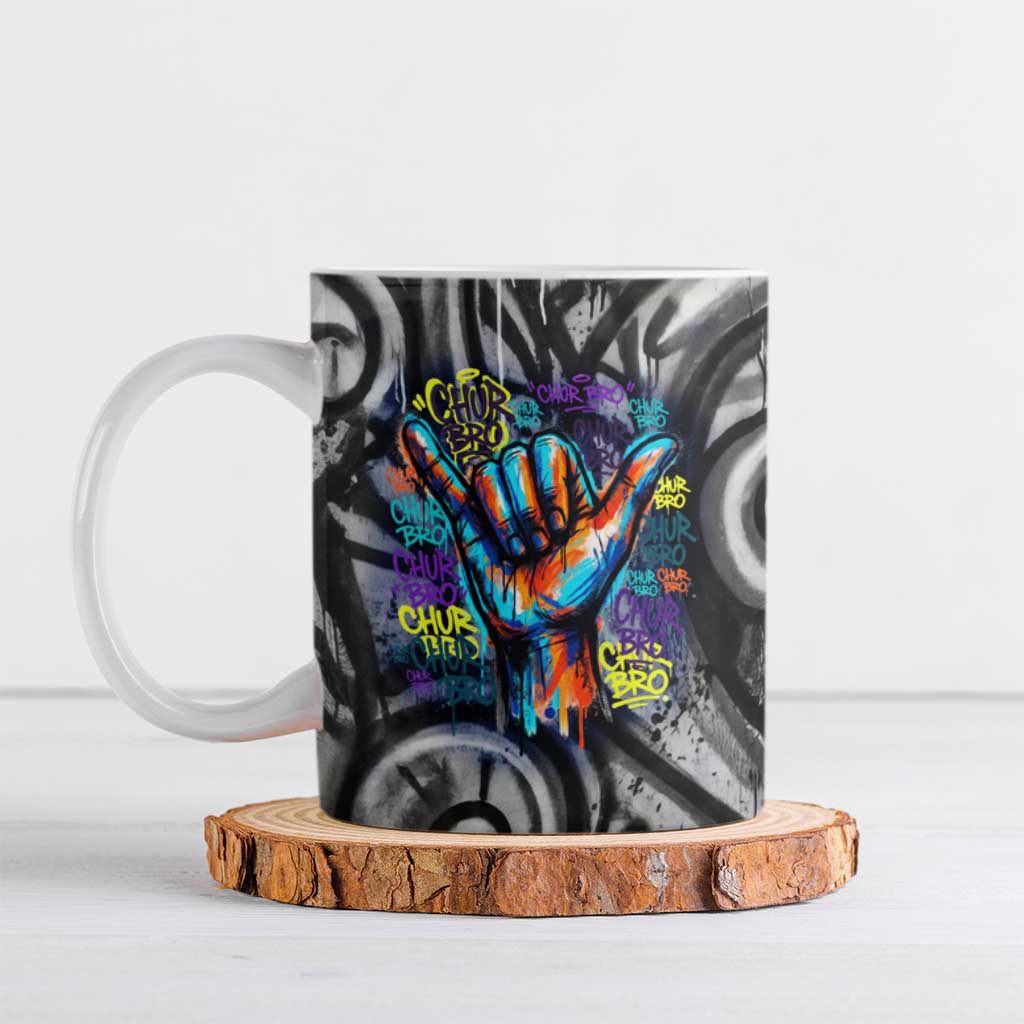 Chur Bro Shaka Sign Ceramic Mug New Zealand Koru Colorful Graffiti Splash