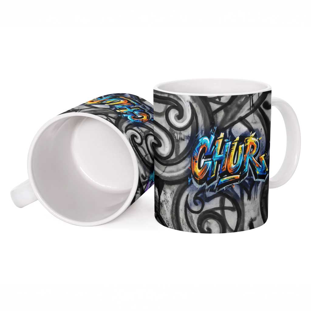 Chur Bro Shaka Sign Ceramic Mug New Zealand Koru Colorful Graffiti Splash