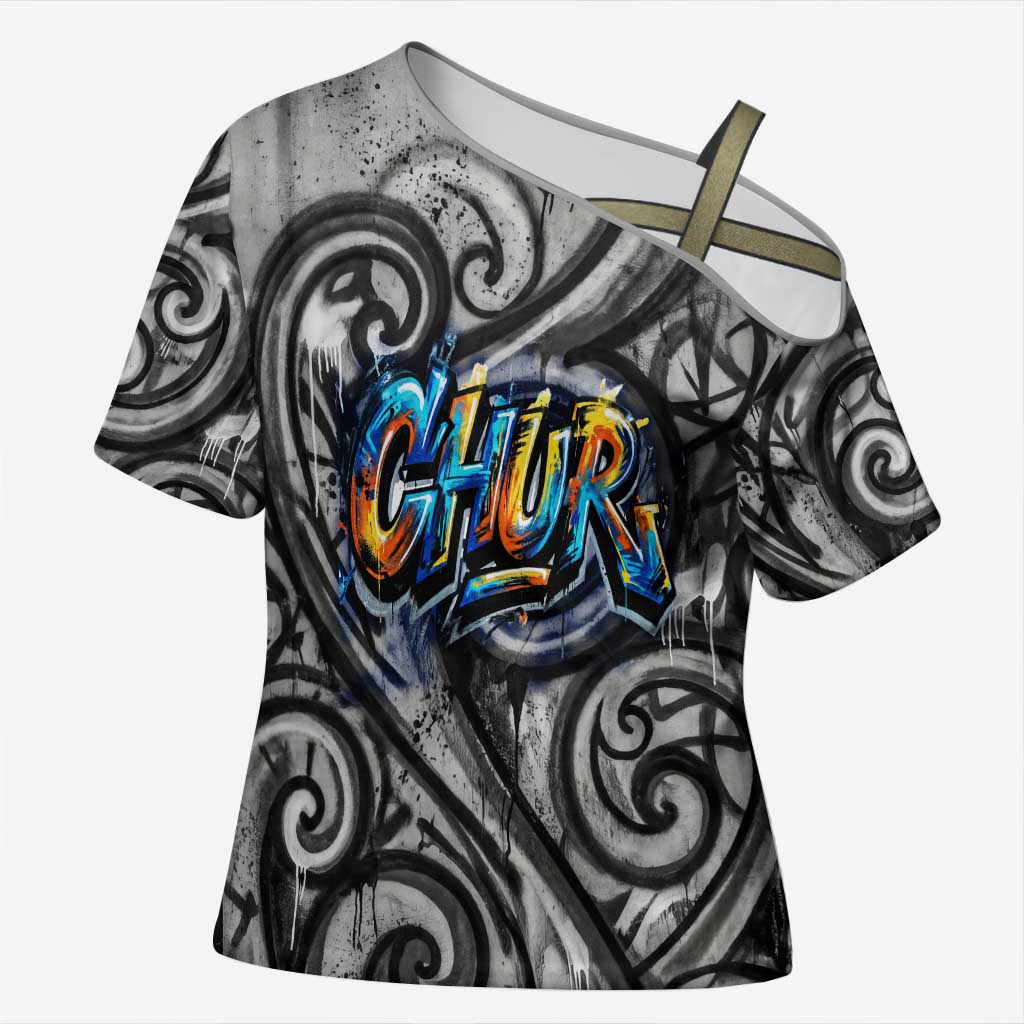 Chur Bro Shaka Sign Cross Shoulder Shirt New Zealand Koru Colorful Graffiti Splash TS04 Female Multicolor - Polynesian Pride